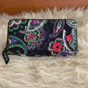Vera Bradley Black ‘Kiev Paisley’ Floral Print RFID Grab & Go Zip Around Wallet